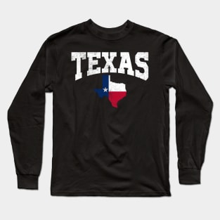 Texas - Texas State Map Flag Distressed Long Sleeve T-Shirt